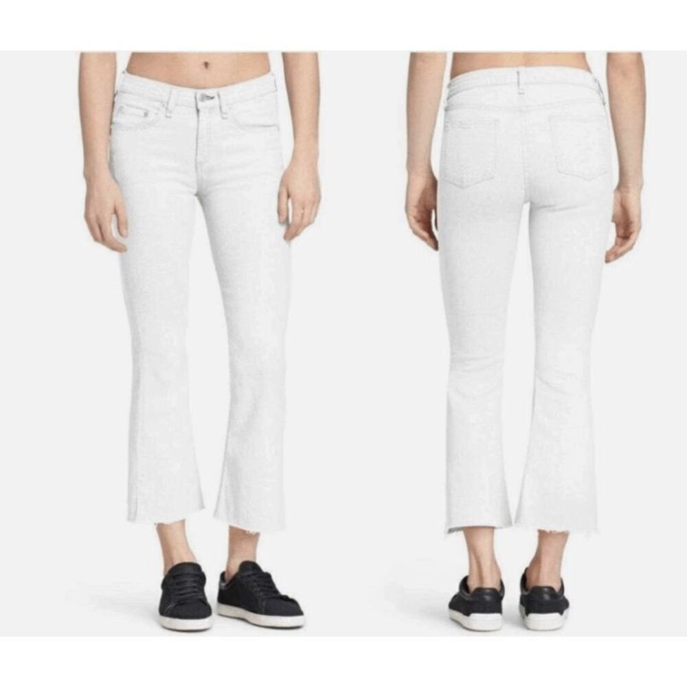 Rag & Bone White Flare Cropped Jeans Raw Hem 5 Pocket Size 26